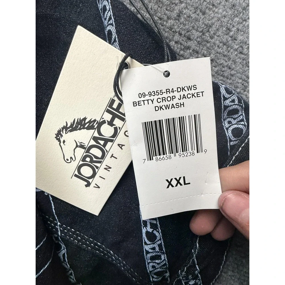 Jordache Jacket Womens XXL Dark Wash‎ Logo Stripe Denim Betty Crop Button Front